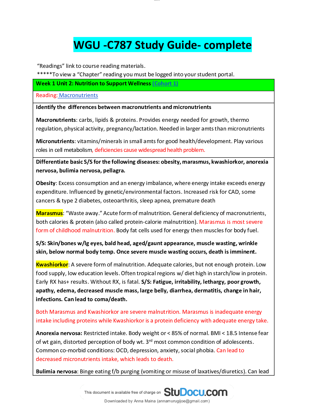 Preview image of NUTRITION C787- STUDY GUIDE-commprehensive-WGU-2022 document